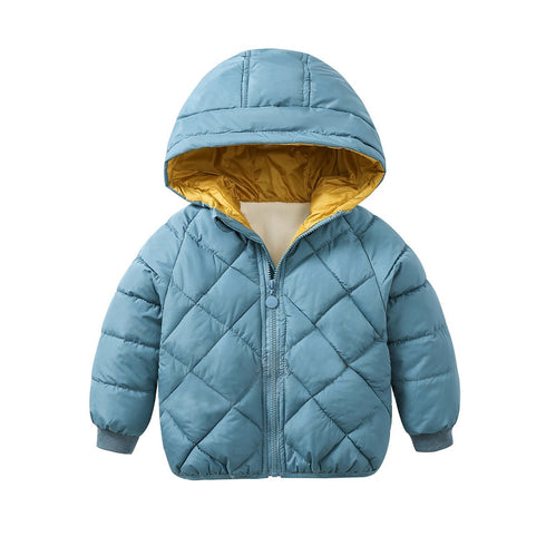 Children's cotton-padded jacket with velvet warm coat diamond-shaped lattice
